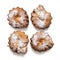 Four bagels with a golden crust and poppy seed filling, on a white background