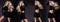 Four Beautiful stunning blonde women wearing a black short elegant evening ball gown dress