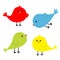 Four bird icon set line. Cute cartoon kawaii character. Birds baby collection. Standing, flying, singing song chick animal.