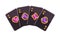 Four black and gold playing card aces with pink and purple gem symbols. Poker flat illustration
