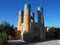 Four blue and turquoise minarets from Char Minor, Bukhara