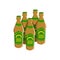 Four Bottles Of Staut Beer With Green Label, Oktoberfest Festival Drinks Bar Menu Item
