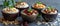 Four Bowls of Oatmeal and Nuts on Table