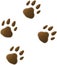 Four brown cartoon footprints trace of wild beast bear tiger.