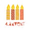 Four burning advent candles vector illustration. Fourth sunday in advent. 4. Advent german text. Flat Holiday design with candles