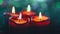 Four burning red candles for Advent. Christmas background.