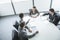 Four business people sitting around a table and having a business meeting, high angle view