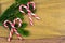 Four candy canes and pine branches