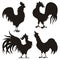 Four Cartoon Rooster Silhouettes