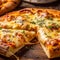 Four Cheese Pizza Close Up. Generative ai