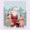 Four children embrace and play with Santa Claus. Santa holds on hands of children. Christmas vector card.