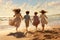 Four Children running on a beach