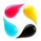 Four CMYK glossy paint drops
