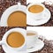 Four coffee photos with beans and a cup