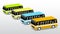 Four colored buses