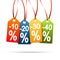 Four colored hangtags with discounts