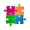 Four colored puzzle pieces, abstract symbol icon