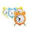 Four colorful alarm clocks