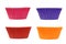 Four colorful empty muffin cups