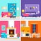 Four colorful flat rooms vector illustrations to infographic and banner design.