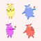 Four colorful isolated sheep with flowers