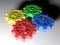 Four colorful mating gears - 3D rendering