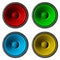 Four colorful speakers set on white background.