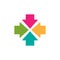 four colorful squared arrows point to the center. Triple Collide Arrows icon