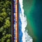 Four container ships sail across the ocean in this aerial photograph, carrying goods and cargo to ports around the world