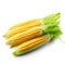 Four corn cobs on a white background