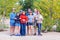 Four couples of beautiful elderly tourists