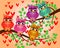 Four couples of owls sitting on branches. Nice elements for scrapbook, greeting cards, invitations, Valentine\\\'s cards etc