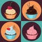 Four cupcakes, realistic vector illustration.