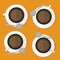 Four cups of coffees with white plate vector