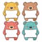 Four cute cartoon bears, different color, holding blank signs. Top left bear yellow, top bear