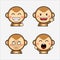 Four cute faced monkey icons