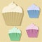 Four cute multicoloured cupcake stickers