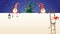 Four cute Scandinavian Christmas Gnomes climb up the billboard using ladders. One hidden in pine tree, one with lantern