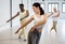 Four dancers exercising contemporary dance movements