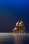 Four dancers pose against dark blue background on stage