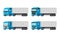 Four different blue trucks for delivery goods vector flat design isolated on white background. Delivery, cargo