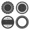 Four different grunge badge template, black scratched circle stamp old styled.