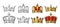 Four different king crowns. Engraving vintage vector black illustration.