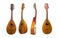 Four different mandolins arranged vertically.
