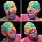 Four different portraits of a man celebrating Holi