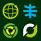 Four different recycle rounded icons in green tones