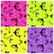 Four different, seamless, neon colored shark pattern