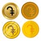 Four different style gold coin with dram currency symbol vector set