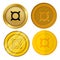 Four different style gold coin with generic currency symbol vector set