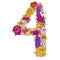 Four digit made of different flowers. Floral element of colorful alphabet made from flowers. Vector illustration